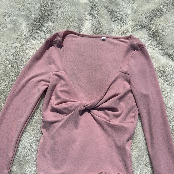 Pink Twist Front Ribbed Long Sleeve Crop Top | Size XS | Y2K Aesthetic - Picture 2 of 5